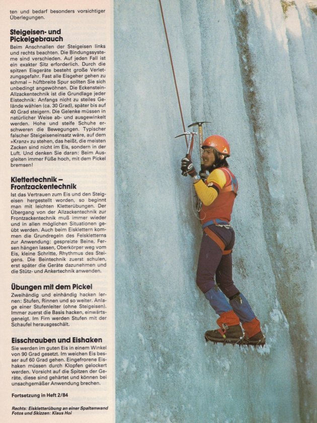 Stylish: Eisklettern in seinen Anfängen, Anfang der 80er Jahre.