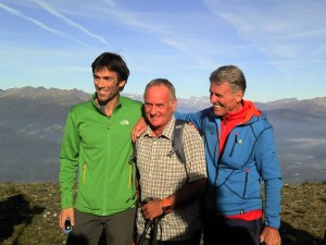Hervé Barmasse, Mark Inglis, Peter Habeler beim "Walk day" auf dem Skiberg Plose
